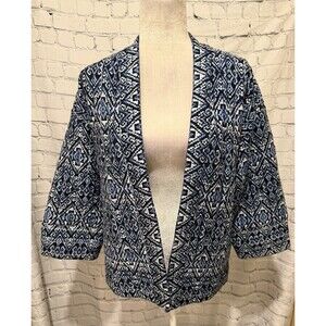 J Jill Pure Jill Quilted Square-Sleeve Blue Geometric Jacket Size Small